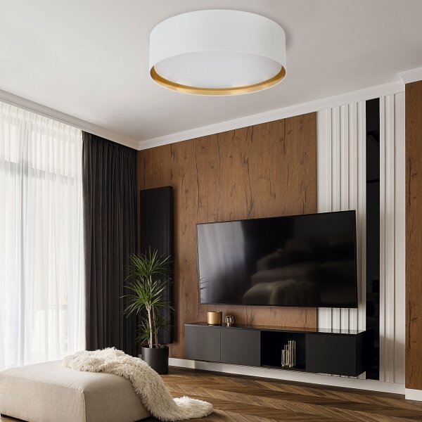 Plafonnier blanc or rond Ø 60 cm tissu confortable