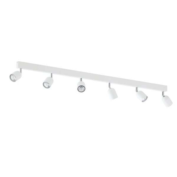 Grand spot de plafond blanc métal 6 flammes 127 cm de long