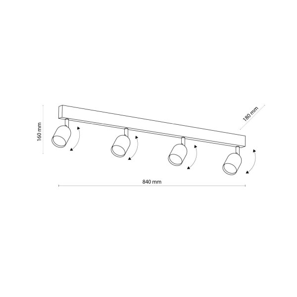 Spot de plafond salon 84 cm long métal noir or