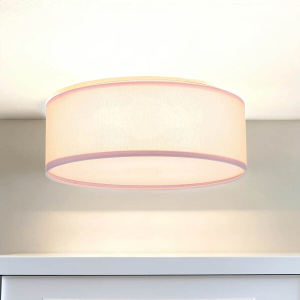 Lampe pour chambre denfant Rose Ø 38 cm rond plat abat-jour en tissu