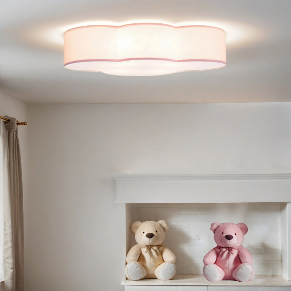 Lampe nuage Rose Tissu 62 cm de long 4x E27 Bébé Enfants
