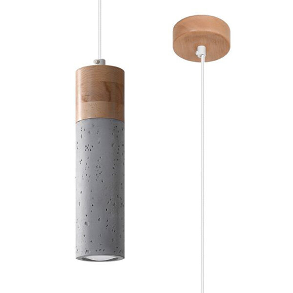 Suspension Béton Bois Ø 7 cm étroit Gris GU10