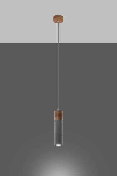 Suspension Béton Bois Ø 7 cm étroit Gris GU10