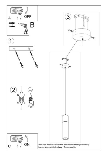Suspension Béton Bois Ø 7 cm étroit Gris GU10