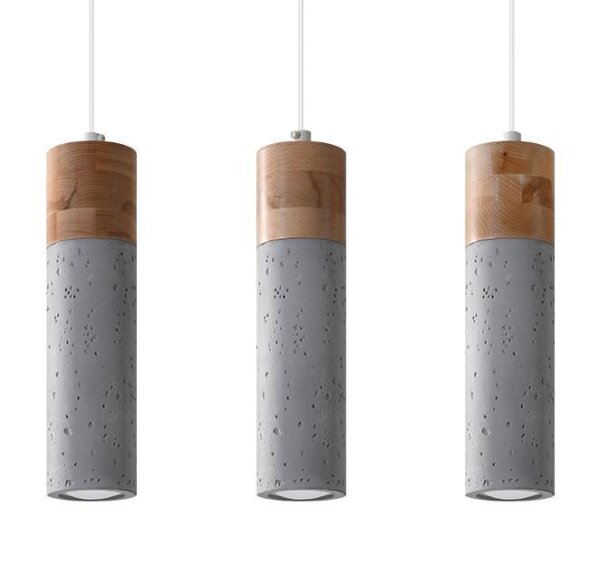 Lampe à suspendre grise 3-flamme béton bois réglable GU10