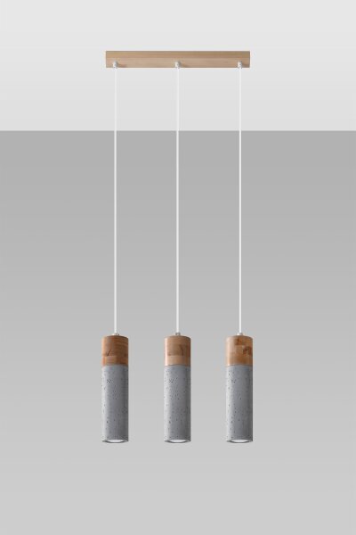 Lampe à suspendre grise 3-flamme béton bois réglable GU10