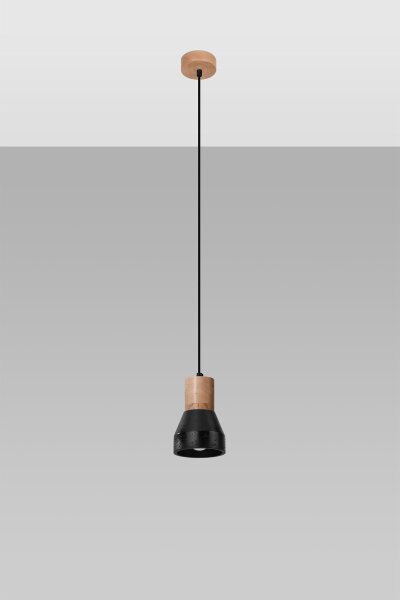 Lampe à suspendre Noir Béton Bois Scandinave Ø 12 cm