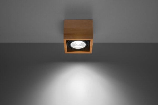 Spot lampe bois carré L : 14 cm petit plat GU10