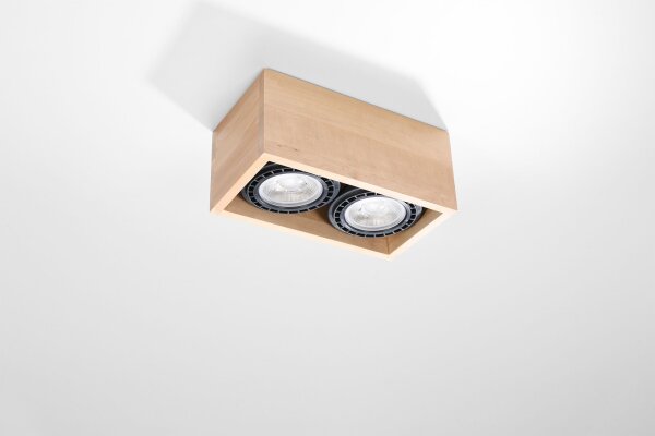 Plafonnier bois carré petit pour 2x GU10 confortable