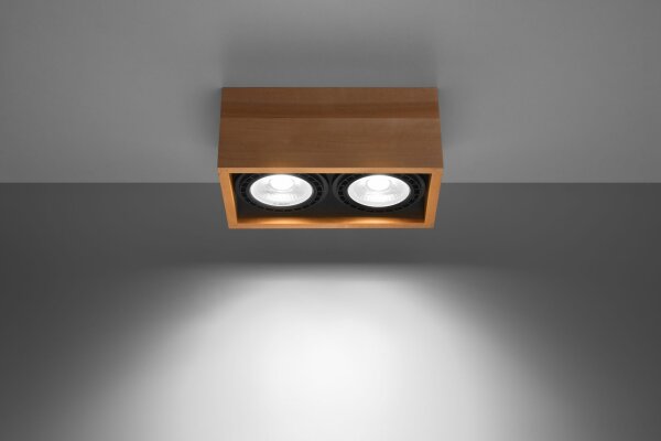 Plafonnier bois carré petit pour 2x GU10 confortable
