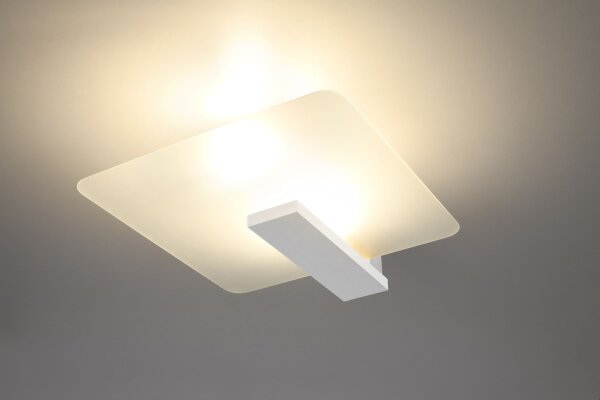 Plafonnier confortable blanc verre bois plat H : 14 cm