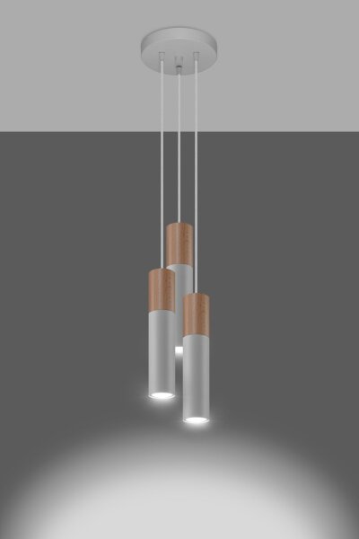 Lampe à suspendre Blanc Naturel 3-flamme GU10 Ø 20 cm Métal Bois