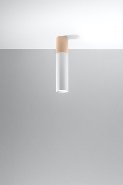Plafonnier Scandinave Métal Bois Blanc Naturel Ø 6 cm
