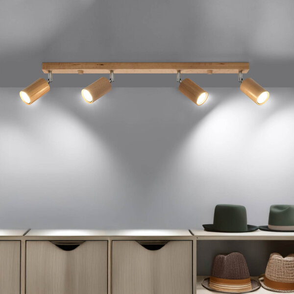 Plafonnier bois 4 flammes 80 cm de long GU10 VESUVIA