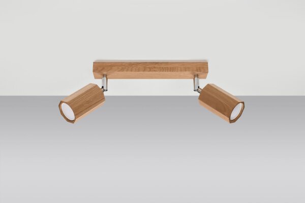 Plafonnier bois allongé 30 cm 2 flammes GU10 Moderne
