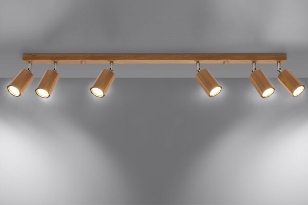 Plafonnier en bois 120 cm de long 6x GU10 réglable