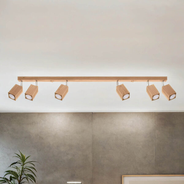 Plafonnier bois 120 cm 6 flammes orientable allongé