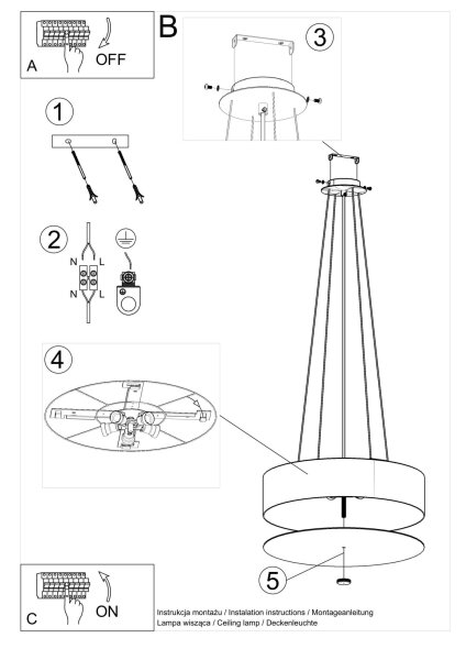 Suspension ronde Ø 50 cm Noir faible éblouissement Tissu Verre