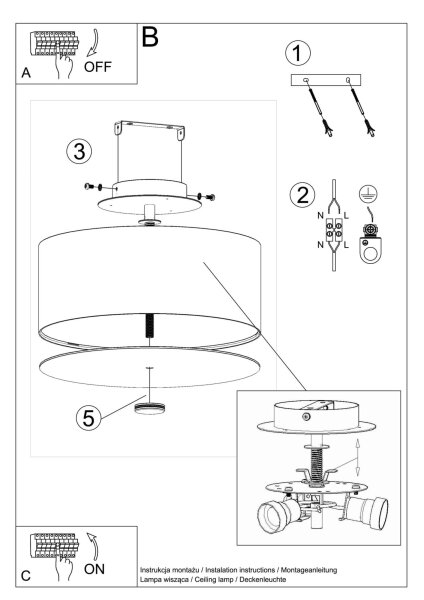 Lampe de plafond blanc tissu verre Ø 30 cm rond faible éblouissement 3x E27