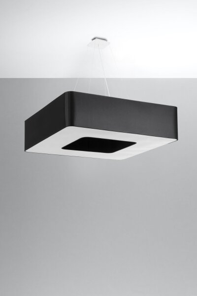 Suspension noir 80 cm large tissu 8x E27 carré