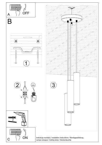 Lampe à suspendre noire 3 flammes Ø 20 cm métal GU10
