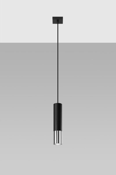 Lampe à suspendre EDYTH Noir Chrome Métal Ø 5 cm étroit GU10