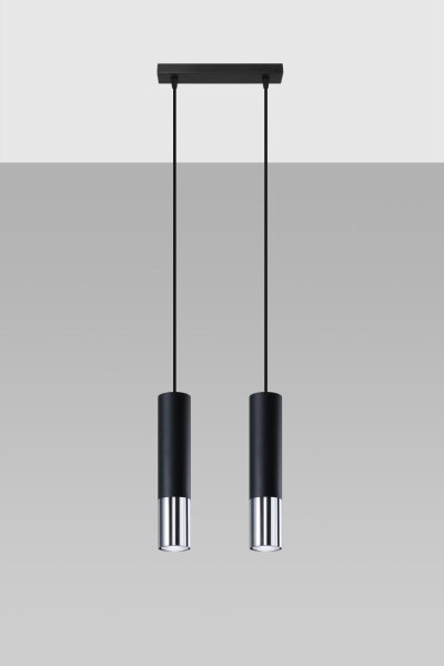 Suspension noir chrome 2 flammes métal ajustable