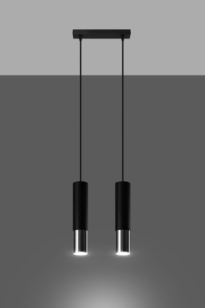 Suspension noir chrome 2 flammes métal ajustable