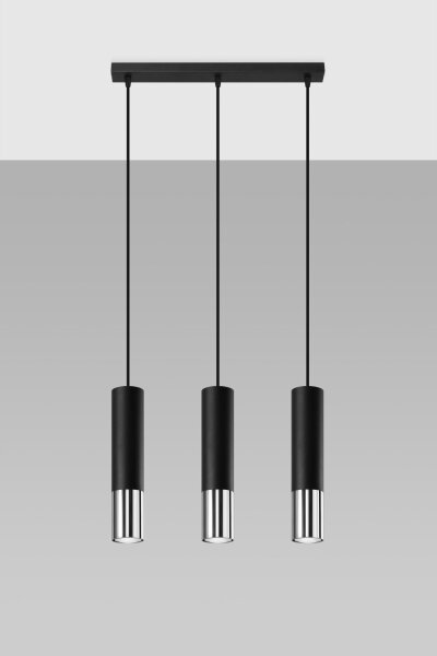 Lampe à suspendre métal noir chrome 3 flammes orientables