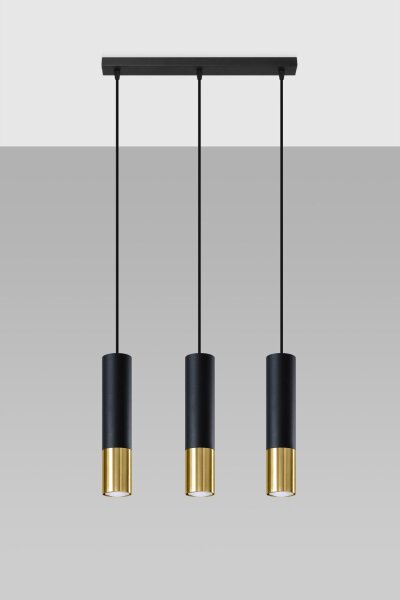 Lampe à suspendre 3 flammes L : 45 cm noir or allongé