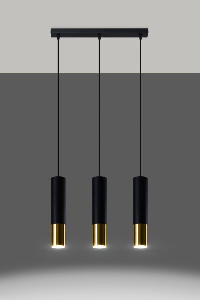 Lampe à suspendre 3 flammes L : 45 cm noir or allongé
