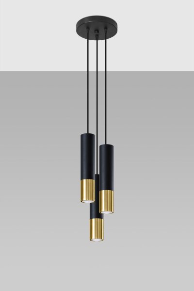 Lampe à suspendre noir or 3-flamme GU10 métal