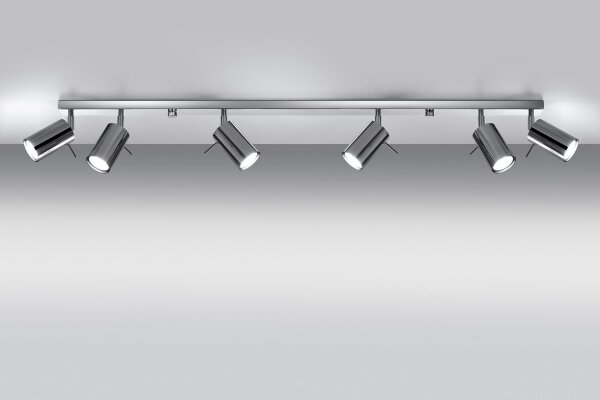 Spot de plafond 6 flammes GU10 118 cm chrome métal