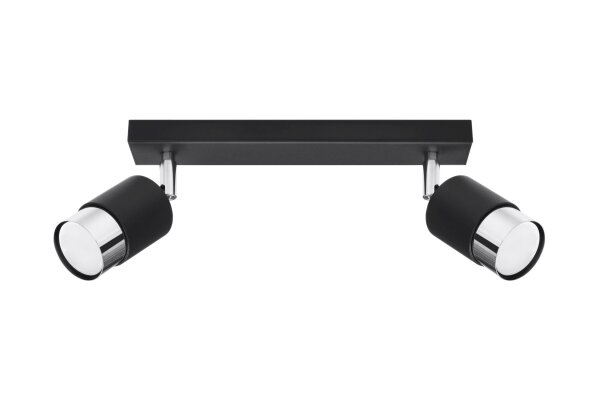 Spot de plafond noir chrome 30 cm métal 2 flammes