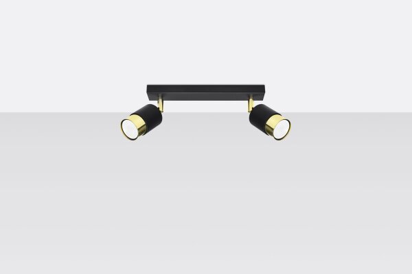 Spot de plafond noir or 30 cm allongé 2 flammes GU10