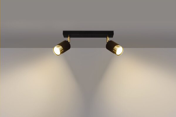 Spot de plafond noir or 30 cm allongé 2 flammes GU10
