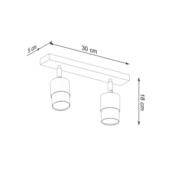 Spot de plafond noir or 30 cm allongé 2 flammes GU10