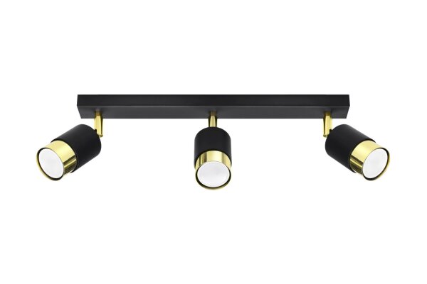 Spot de plafond métal noir or 3 flammes 45 cm de long