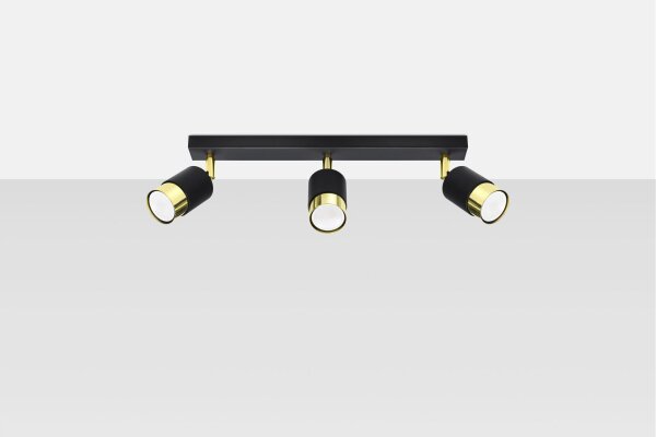 Spot de plafond métal noir or 3 flammes 45 cm de long