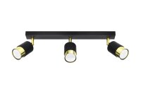 Spot de plafond métal noir or 3 flammes 45 cm de long