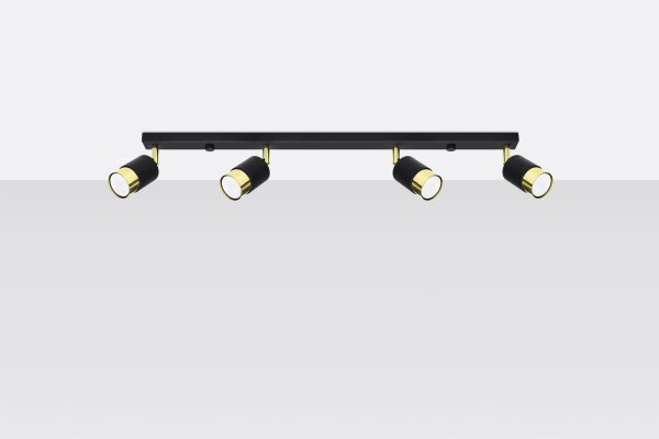 Spot projecteur 4 flammes allongé 81 cm noir or GU10