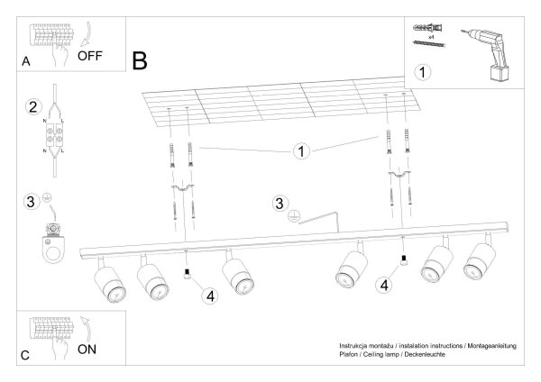 Projecteur de plafond métal noir or 117 cm de long HAMIDE