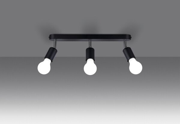 Spot de plafond noir 3 flammes orientable E27 métal