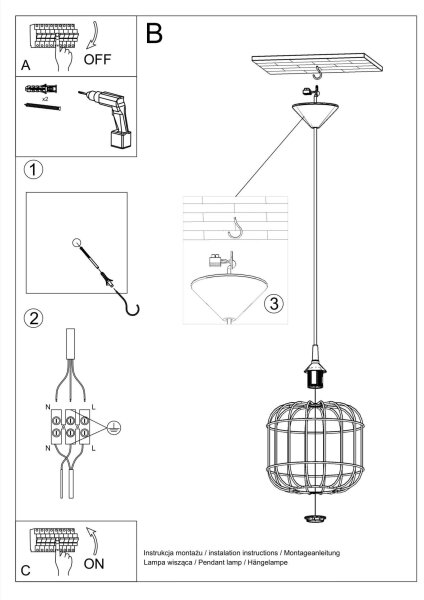 Suspension Blanc Métal Fil Ø 23 cm Rétro E27