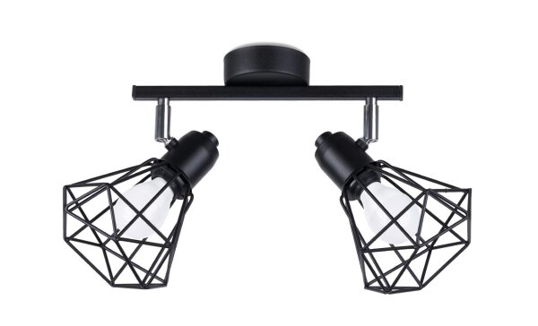 Spot de plafond 2 flammes Noir Métal Cage Abat-jour