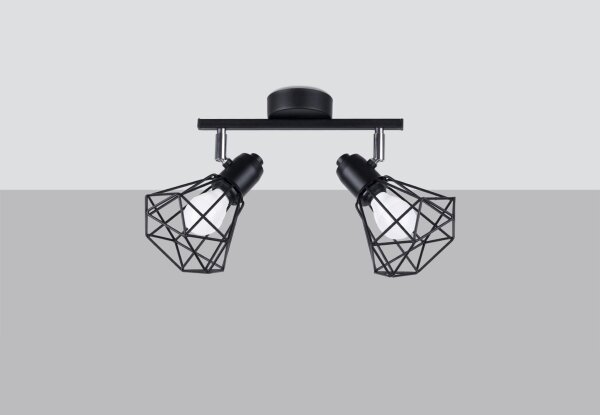 Spot de plafond 2 flammes Noir Métal Cage Abat-jour