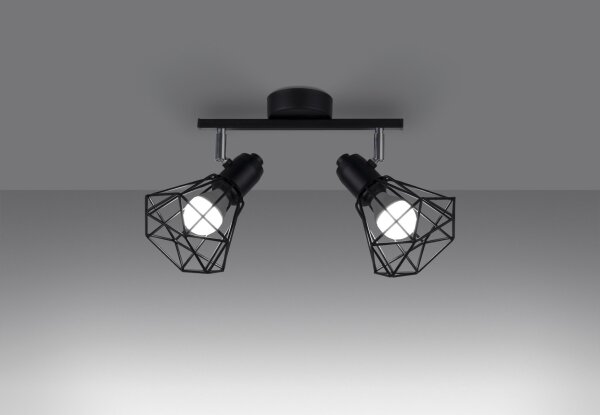 Spot de plafond 2 flammes Noir Métal Cage Abat-jour
