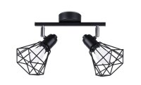 Spot de plafond 2 flammes Noir Métal Cage Abat-jour