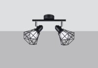 Spot de plafond 2 flammes Noir Métal Cage Abat-jour