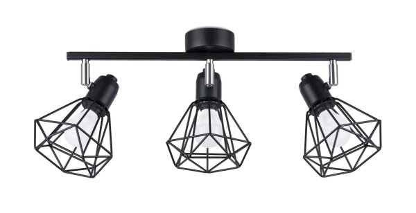 Spot de plafond noir rétro 3 flammes métal E27